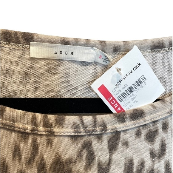 Lush Print Knit Top Taupe Animal Leopard Pullover with Pockets Small NWT New - Picture 4 of 6